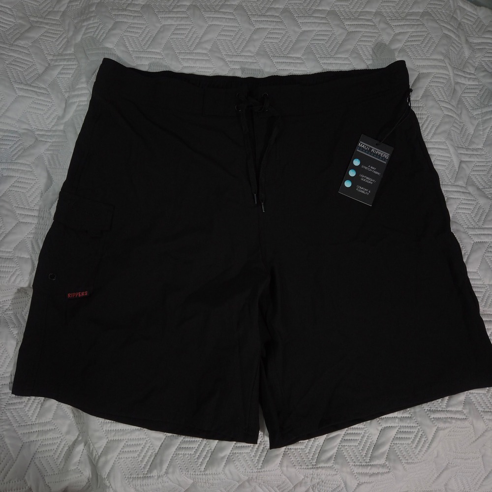 Maui Rippers Board Shorts Women 3X Black NEW 4Way Stretch Quick Dry Cargo Pocket